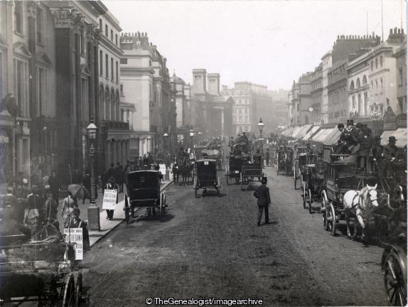 London Regent Street 1890s (C1890, City of London, England, Horse, Horse and Carriage, Horse Drawn Omnibus, London, Regent Street, vehicle)