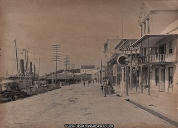 Main Street Bermuda (Bermuda, Docks, Hamilton, horse and cart, Main street, Steamer)
