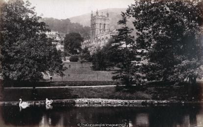 Malvern Church from Swan Pool (Church, England, Malvern, Pool, St Mary and St Michael, Swan, Worcestershire)