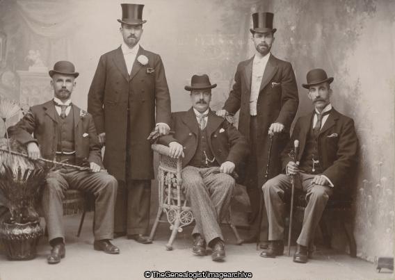Men in smart suits and Hats C1900 London (C1900, Cane, London, men, smart, suit, Top Hat, Top Hats)