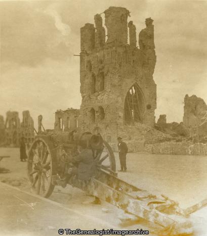 No. 27 - German Howitzer and Cloth Hall, Ypres (3d, Belgium, C1919, Cloth Hall, German, Howitzer, West Flanders, WW1, Ypres)
