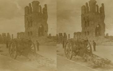 No. 27 - German Howitzer and Cloth Hall, Ypres (3d, Belgium, C1919, Cloth Hall, German, Howitzer, West Flanders, WW1, Ypres)