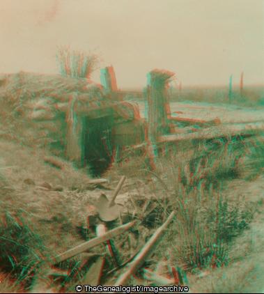 No. 38 - 'Old Bill's' dug-out and Spade, Menin  Road (3d, Belgium, C1919, Dugout, Menin Road, Spade, West Flanders, WW1, Ypres)