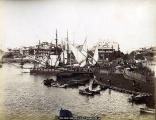 North Basin in Port Said Egypt (C1880, Egypt, Port, Port Said, Quayside, Rowing Boat, Sailing Clipper, Sailing Ships, Suez Canal)