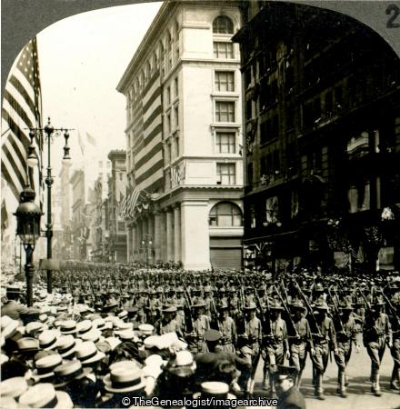 One of New Yorks Greatest Military Spectacles The Rainbow Division Parading in Honor of Citizen Soldiers (1917, 3d, 42nd Division, New York, New York State, U.S.A., WW1)