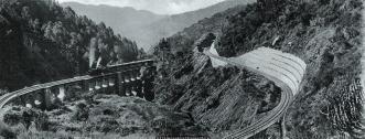 Panoramic View at Mile 19 on the Simla Railway (Himachal Pradesh, India, Kalka, Kalka–Shimla Railway, Narrow Gauge Railway, Railway, Simla, steam engine, Train, Viaduct)