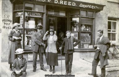 Pyecombe Post Office C1910 (bonnet, C1910, D.Reed, Draper, Group Photograph, Lady, Man, Post Office, Pyecombe, Umbrella, Walking Stick)