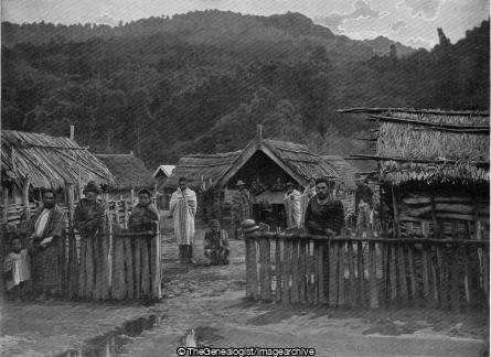 Scene in a Maori Village (Koroniti, Maori, New Zealand, Wanganui River)