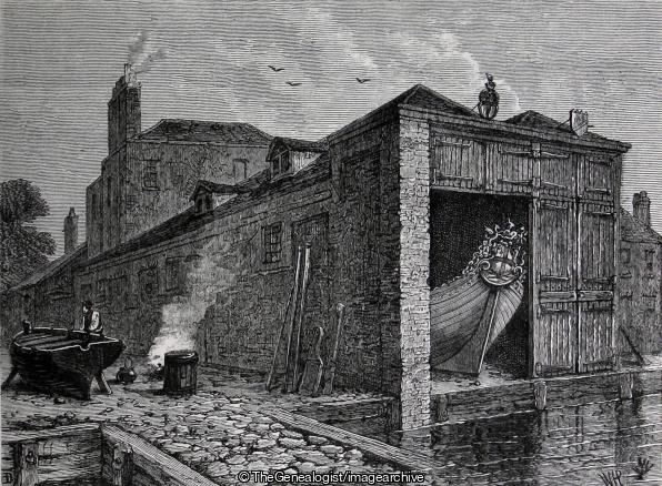 Searle's Boat Yard Lambeth in 1830 (Lambeth, London, Searles Boatyard, Stangate Warf)