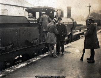 Soldiers at Fermoy Train station 1921 (1921, Fermoy, Railway, Railway Station, rifle, Soldiers, steam engine, Strike)