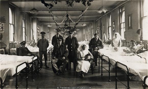 St Lukes War Hospital Xmas 1917 D2 Ward Bradford (1917, Bradford, Christmas, matron, Nurse, Soldier, St Lukes War Hospital, Wounded)