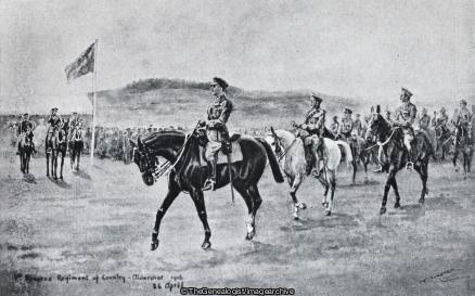 The 1st Reserve Cavalry under Lieut Colonel Booker Marching past the King in the long valley (1916, 1st Reserve Cavalry Regiment, 5th Regiment, Aldershot, Dragoon Guards, England, George V, Hampshire, Lieutenant Colonel, Long Valley)