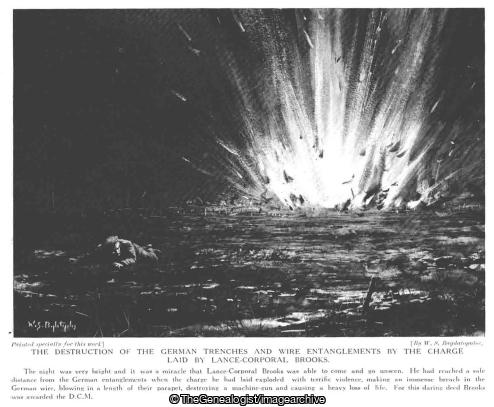 The Destruction of the German trenches and wire entanglements by the charge laid by Lance Corporal Brooks (Lance Corporal Brooks, WW1)