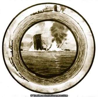 The end of the German destroyer S116 as seen through the periscope of the E9 (E9, S116, WW1)