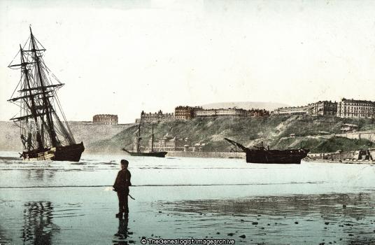 The Wrecks after the Great Storm of 1880, Scarborough (Beach, England, Great Storm, sailing boat, scaborough, Vessel, Yorkshire)