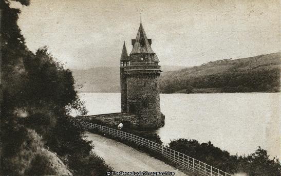 Tower on Lake Vyrnwy (lake, Montgomeryshire, Vyrnwy, Wales)
