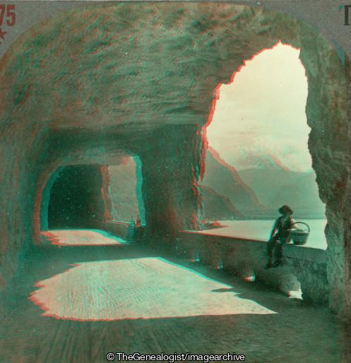 Tunnels of the Axenstrasse Overhanging Lake Lucerne Switzerland (3d, Axenstrasse, Lake Lucerne, Switzerland)