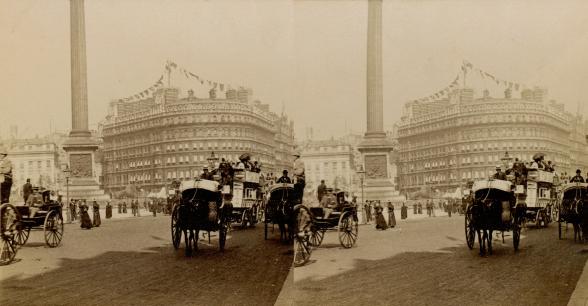 Victoria Hotel London (3d, Horse and Buggy, London, Nelsons Column, Trafalgar Square, Victoria Hotel)