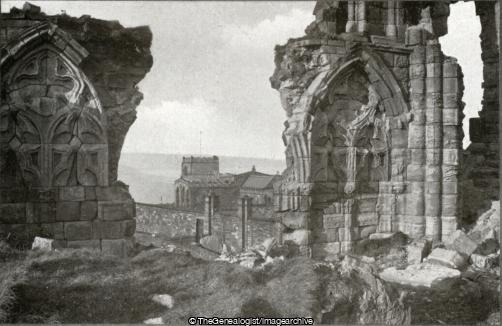 Whitby Abbey Destroyed Arch of West Doorway after bombardment Dec 19th 1914 P18 (16/12/1914, Durham, East Coast Raids, England, shelling, Whitby, Whitby Abbey, WW1)