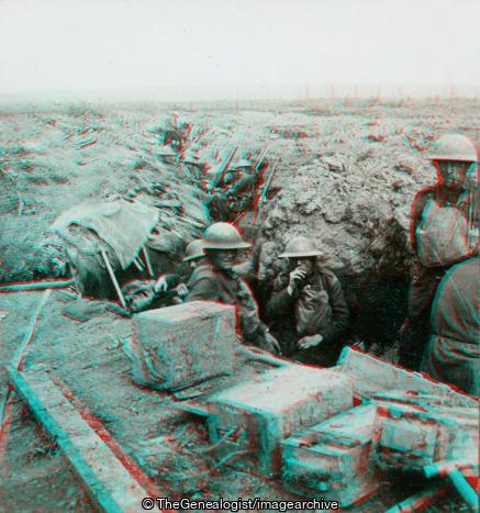WWI - Steel-helmeted Scots Entrenched and Cheerily Awaiting a Counterattack (3d, Ammunition Box, Counter-Attack, kilt, Scottish, Trench, WW1)