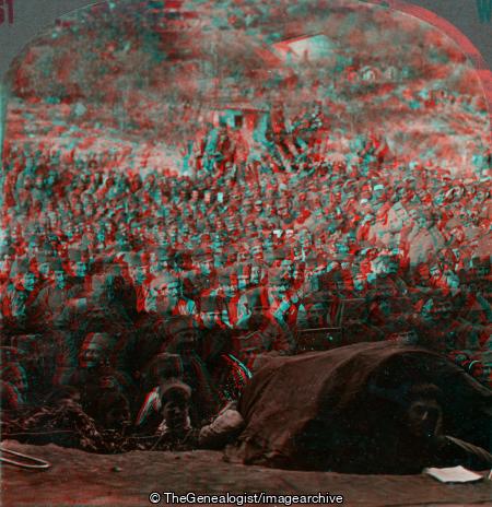 WWI - View from Stage of a Serbian Army Audience in an Outdoor Theater at the Front - Prompter in Foreground (3d, Balkans, Clarinet, French Horn, Serbia, Serbian Army, Theatre, WW1)
