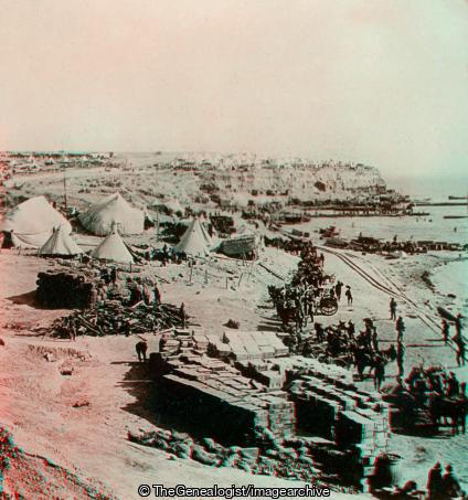 WWI - West Beach, Gallipoli Scene of British Landing and of Terrible Battles (3d, Ammunition Dump, Beach, boat, Cart, Gallipoli, Mule, Rations, Tent, Turkey, WW1)