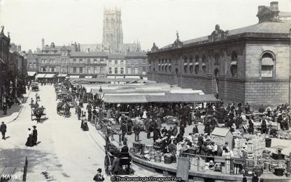 Yorkshire Doncaster Market Place 1900 (1900, C1900, doncaster, Doncaster Minster, England, horse and cart, Market, Market Place, Yorkshire)